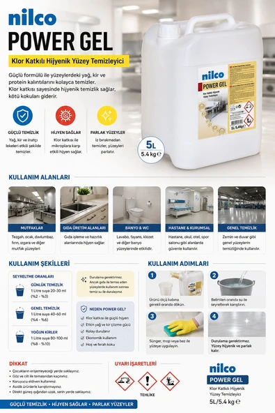 Nilco Power Jel Klor Katkılı Hijyenik Yüzey Temizleyici 5L/5.4 kg ürün görseli 1