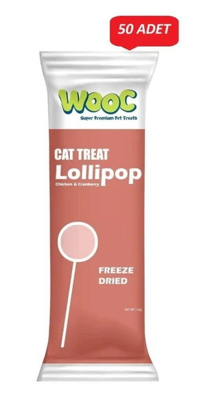 Wooc Lollipop Tavuk ve Kızılcıklı Kedi Ödül Maması 1,4 Gr*50 li Paket ürün görseli 1