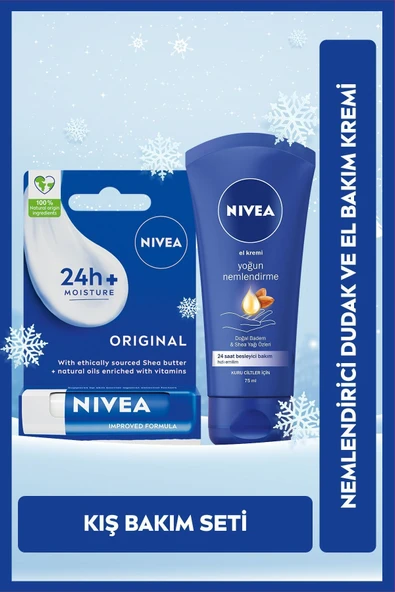 NIVEA Yoğun Nemlendirici El Bakım Kremi 75ml ve Besleyici Renksiz Dudak Kremi, Kuru ve Çatlak Dudaklar ürün görseli 1