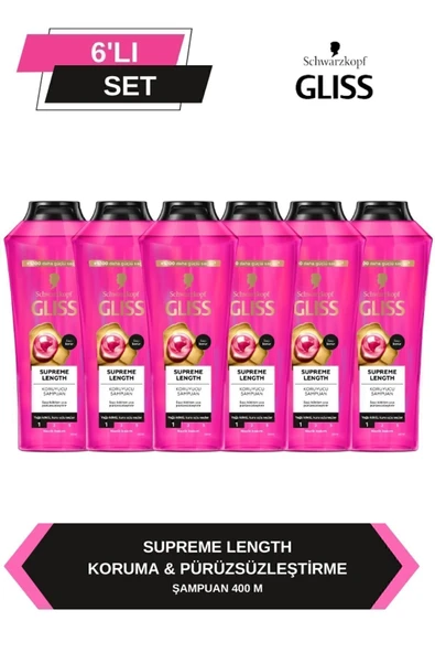 Gliss Supreme Length Uzun Saçlara Özel Şampuan 400 ml x 6 Adet ürün görseli 1