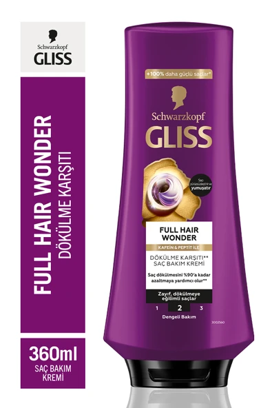 Gliss Full Hair Wonder Kafein & Peptit Saç Dökülme Karşıtı Saç Bakım Kremi 360ml Dökümeye Eğilimli Saçlar ürün görseli 1