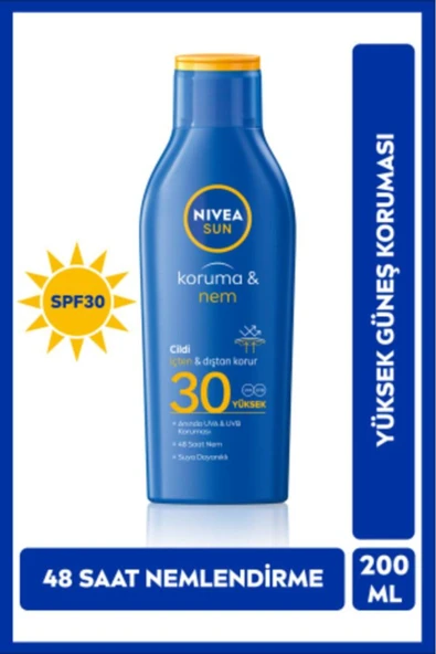 NIVEA SUN SPF30 Koruma Ve Nemlendirici Güneş Koruyucu Vücut Losyonu 200ml, Suya Dayanıklı, UVA UVB ürün görseli 1