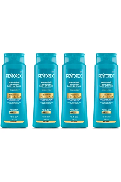 Restorex Hydra Nemlendirici Canlandırıcı Bakım Şampuanı 4x500 Ml - Hyaluronik Asit, Glikoik Asit ürün görseli 1