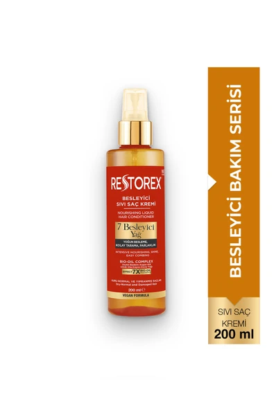 Restorex Besleyici Bakım Sıvı Saç Kremi 200 Ml - 7 Besleyici Yağ Göz Alıcı Parlaklık İpeksi Yumuşaklık ürün görseli 1
