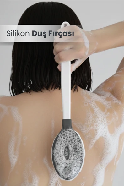 Silikon Çift Taraflı Duş Ve Masaj Fırçası - Saplı Vücut Temizlenme Fırçası ürün görseli 1
