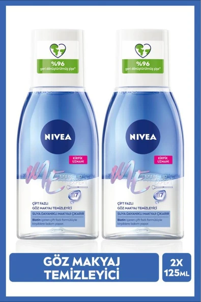 NIVEA Çift Fazlı Göz Makyaj Temizleyici 125ml, Etkili Makyaj Temizleyici, Hassas Kirpik Bakımı, X2 Adet ürün görseli 1
