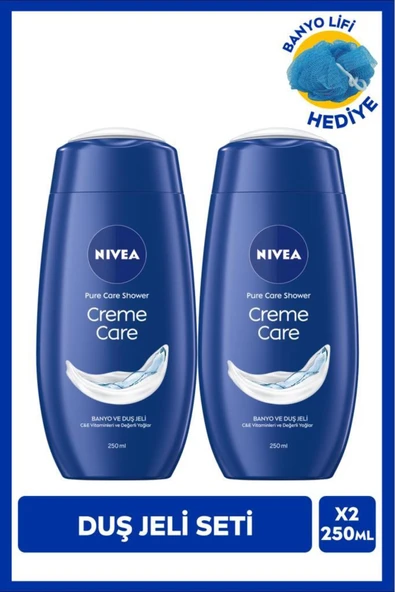 NIVEA Creme Care Duş Jeli 250ml ve Banyo Lifi Hediyeli, C Vitamini, Nemlendirici, X2 Adet, Avantajlı Paket ürün görseli 1