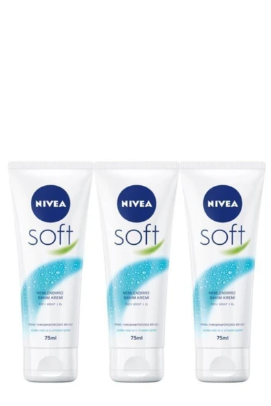 NIVEA Soft Nemlendirici Bakım Kremi 75ml, Jojoba Yağı,E Vitamini, El Yüz Vücut, Yumuşak Canlı Cilt, 3 Adet ürün görseli 1