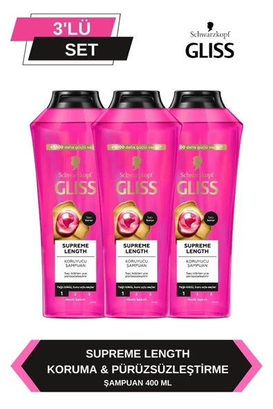 Gliss Supreme Length Uzun Saçlara Özel Şampuan 400 ml x 3 Adet ürün görseli 1