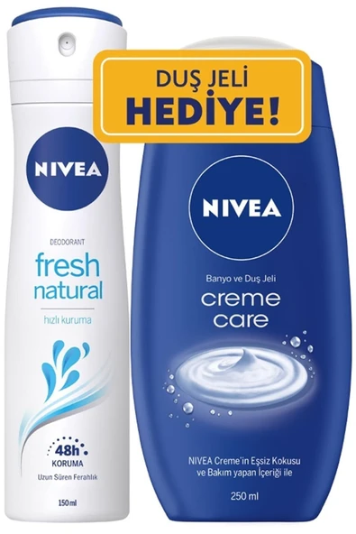 NIVEA Fresh Natural Kadın Deodorant Sprey 150 ml + Creme Care Kadın Duş Jeli 250 ml ürün görseli 1