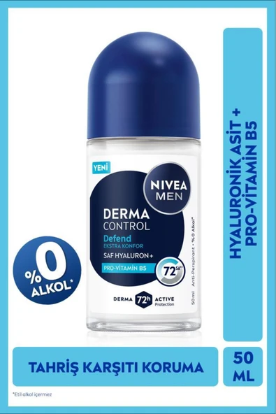 NIVEA MEN Erkek Roll-on Deodorant Derma Control Defend 50ml, 72 Saat Anti-perspirant, Alkolsüz, Hyaluron ürün görseli 1