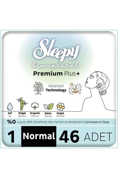 Sleepy Bio Natural Premium Plus Hijyenik Ped Mega Paket Normal 46 Adet ürün görseli 1