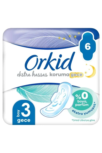 Orkid Extra Hassas Koruma Gece Hijyenik Ped 6'li ürün görseli 1