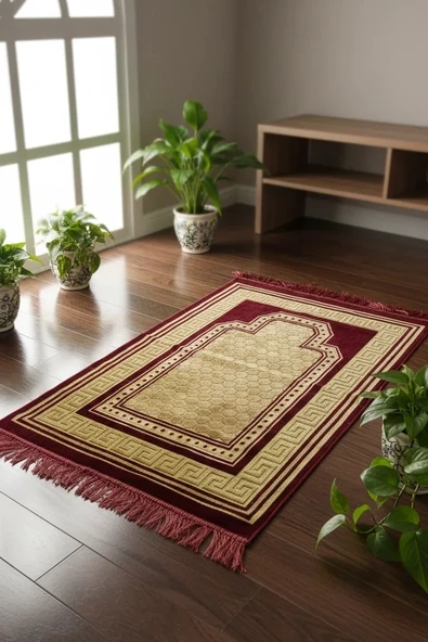 Kadife Püsküllü Seccade Bordo ürün görseli 1