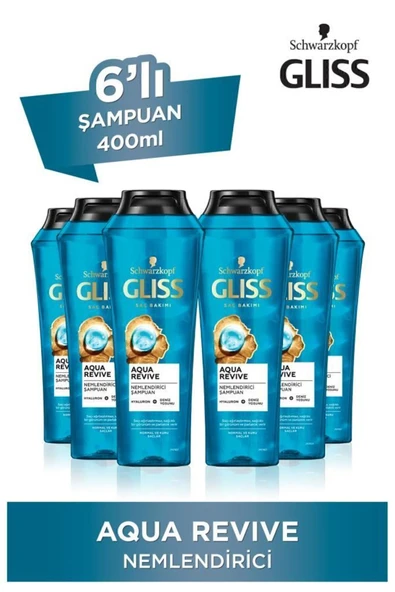 Gliss Aqua Revive Hyaluron Ve Deniz Yosunu Içeren Nemlendirici Şampuan 400 ml X 6 Adet ürün görseli 1