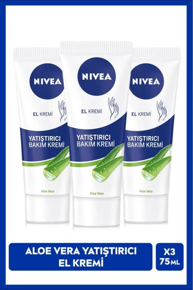 NIVEA Yatıştırıcı El Bakım Kremi Aloe Vera 75ml, Nemlendirici, Yumuşak Cilt, Hızlı Emilir, X3 Adet ürün görseli 1