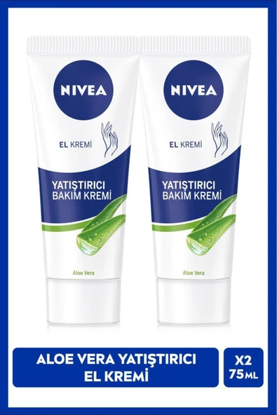 NIVEA Yatıştırıcı El Bakım Kremi Aloe Vera 75ml, Nemlendirici, Yumuşak Cilt, Hızlı Emilir, X2 Adet ürün görseli 1