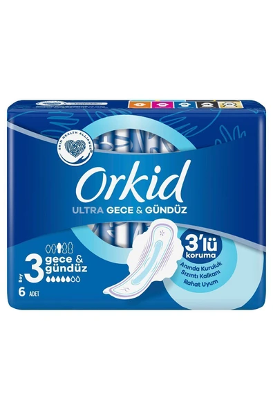 Orkid Ultra Extra Hijyenik Ped Gece Tekli Paket 6 Ped 3'lü paket ürün görseli 1