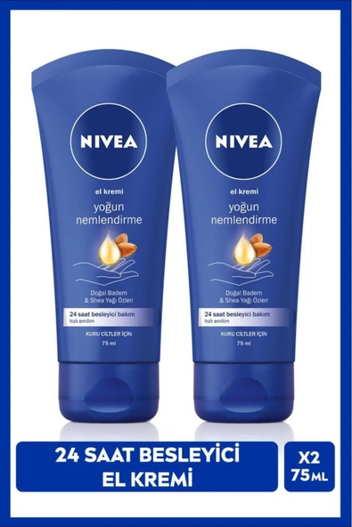 NIVEA Yoğun Nemlendirici El Bakım Kremi 75ml, Besleyici, Shea Yağı, Badem Yağı, Kuru Ciltler, X2 Adet ürün görseli 1