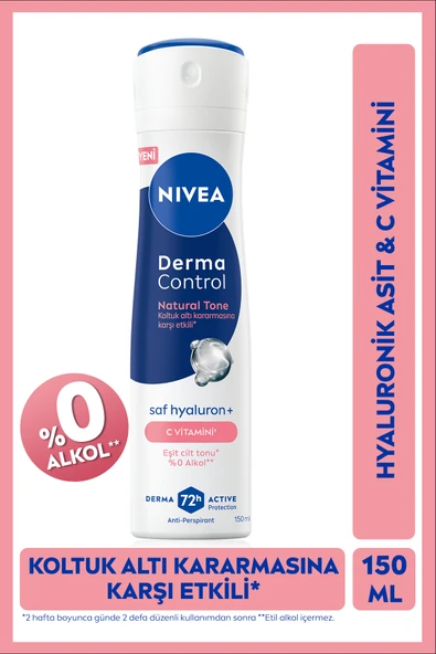 NIVEA Kadın Sprey Deodorant Derma Control Natural Tone 150ml, Koltuk Altı Kararmasına Karşı, C Vitamini ürün görseli 1