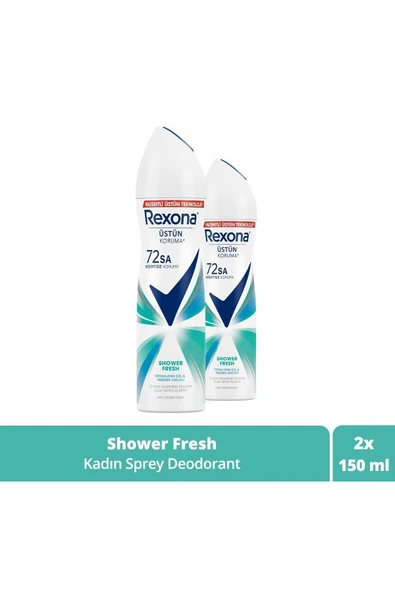 Rexona Kadın Sprey Deodorant Shower Fresh 72 Saat Kesintisiz Üstün Koruma 150 ml X2 ürün görseli 1