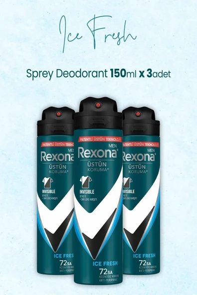 Rexona Men Invisible Ice Fresh Erkek Sprey Deodorant 3 X 150 ml ürün görseli 1
