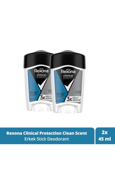 Rexona Men Clinical Protection Erkek Stick Deodorant Clean Scent 3x Güçlü Koruma 45 ml X2 ürün görseli 1