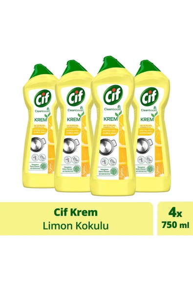 Cif Krem Yüzey Temizleyici Limon Kokulu Klor Boya Fosfat Paraben Içermez 750 ml 4 Adet ürün görseli 1