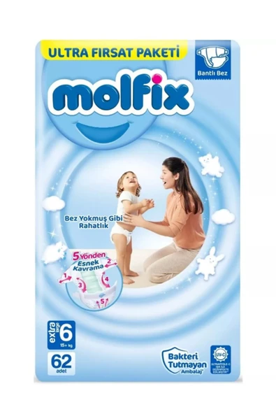 Molfix 6 Numara Extra Large 62'li Bebek Bezi 15+ kg ürün görseli 1