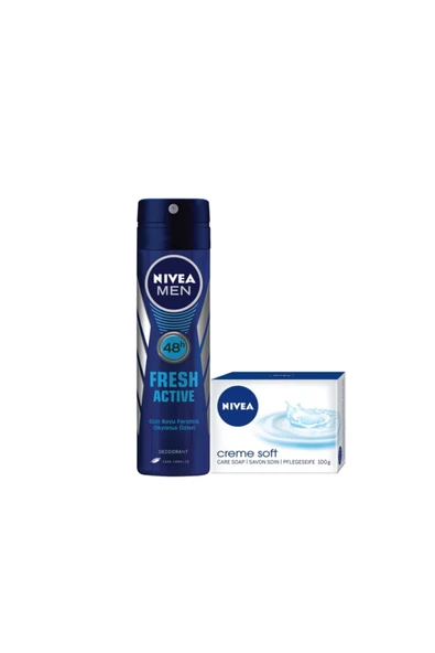 NIVEA Fresh Active Erkek Deodorant 150 ml + Creme Soft Sabun 100 gr Set ürün görseli 1