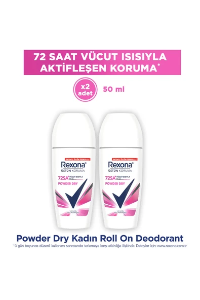 Rexona Üstün Koruma Kadın Roll On Deodorant Powder Dry 72 Saat Kesintisiz Koruma 50 ml x2 ürün görseli 1