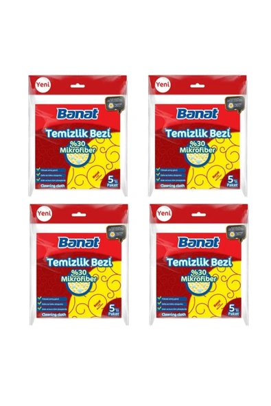 Banat %30 Mikrofiberli Temizlik Bezi 5'li X 4 Adet ürün görseli 1