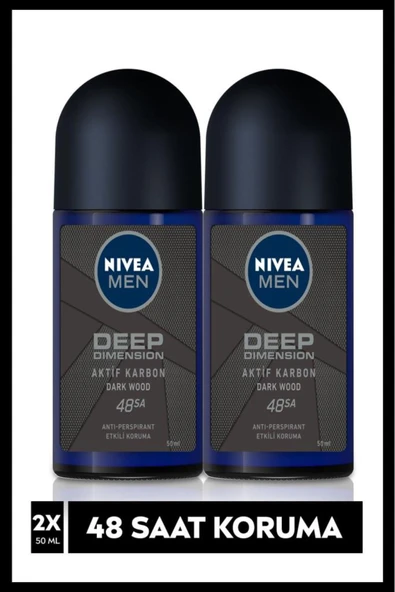 NIVEA MEN Erkek Roll-on Deodorant Deep Dimension Aktif Karbon 50ml, 72 Saat Anti-perspirant Koruma,X2 Adet ürün görseli 1