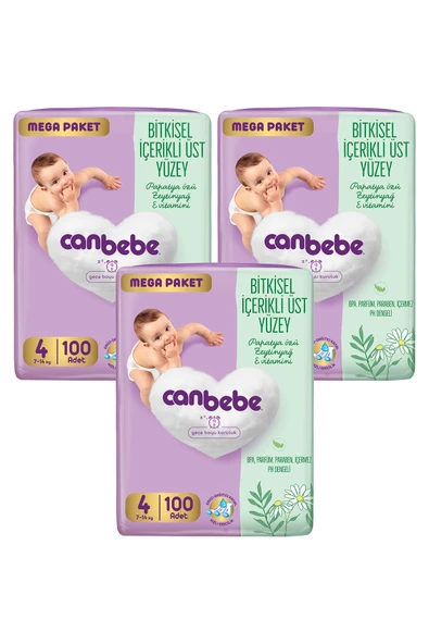 Canbebe Bebek Bezi Mega Paket 4 Beden (7-14kg) 100 lü x 3 Adet ürün görseli 1