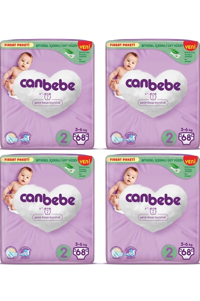 Canbebe Bebek Bezi Fırsat Paketi 2 Beden Mini (3-6 KG) 68 Li X 4 Adet ürün görseli 1