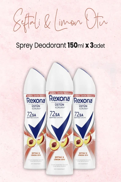 Rexona Kadın Sprey Deodorant Şeftali ve Limon Otu 150 ml x 3 Adet ürün görseli 1