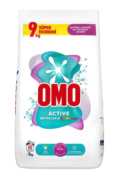 Omo Matik Toz Çamaşır Deterjanı 9KG Beyazlar ve Renkliler (60 Yıkama) ürün görseli 1