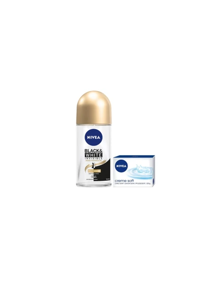 NIVEA Roll On Invisible Black White Ipeksi Pürüzsüzlük 50 Ml+ Creme Soft Sabun 100 Gr Set ürün görseli 1