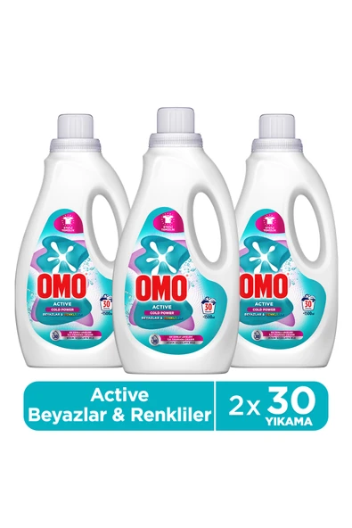 Omo Active Cold Power Beyazlar ve Renkliler için Sıvı Deterjan 1500 ml x3 ürün görseli 1