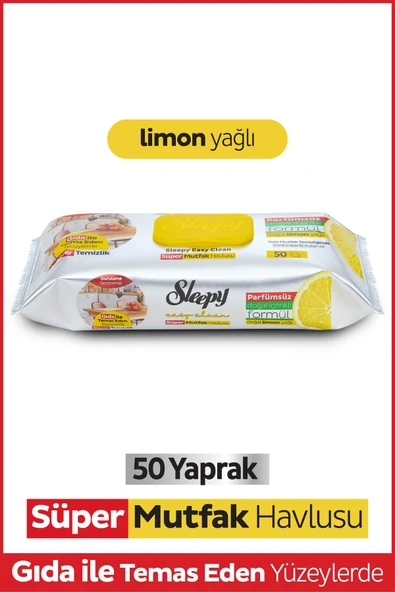 Sleepy Easy Clean Süper Yüzey Temizlik Mutfak Havlusu&Mendili Limon Yağlı 50 Yaprak ürün görseli 1