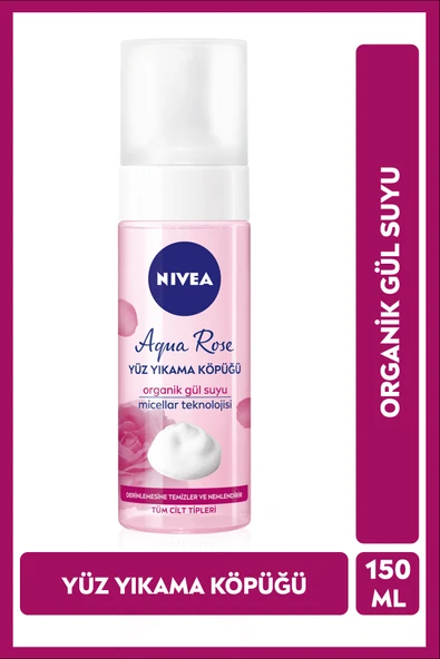 NIVEA Aqua Rose Organik Gül Suyu İçeren Yüz Yıkama Köpüğü 150ml, Nemlendirici, Yüz Temizleyici, Micellar ürün görseli 1