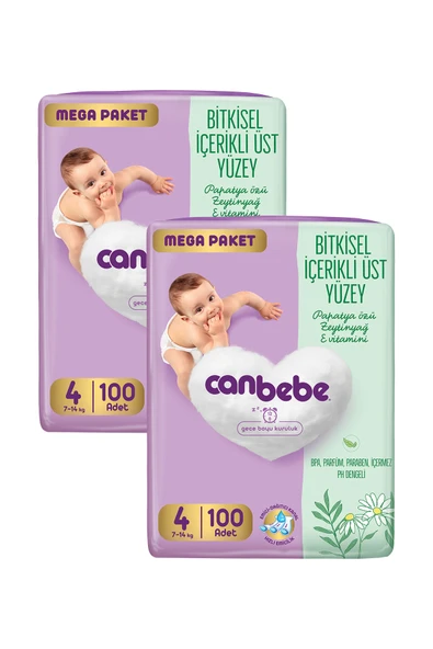 Canbebe Bebek Bezi Mega Paket 4 Beden (7-14kg) 100 lü x 2 Adet ürün görseli 1