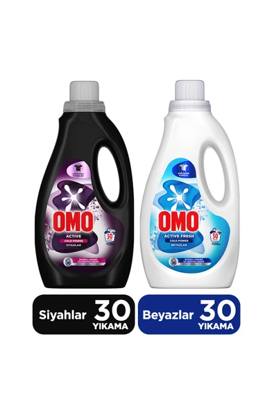Omo Active Cold Power Siyahlar Sıvı Deterjan 1500 ml x1 + Beyazlar Sıvı Deterjan 1500 ml x1 ürün görseli 1