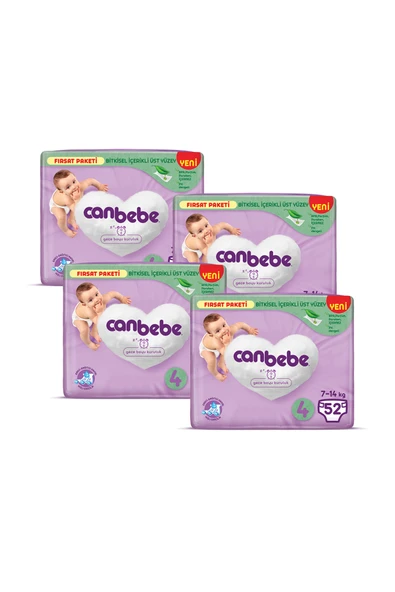 Canbebe Bebek Bezi Fırsat Paketi 4 Beden Maxi (7-14 KG) 52 Li X4 ürün görseli 1