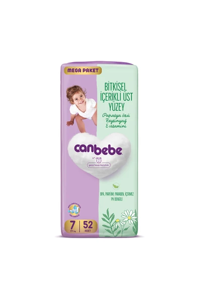 Canbebe Bebek Bezi Mega Paket 7 Beden XXL (17+ Kg) 52 Adet ürün görseli 1