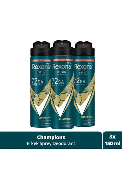 Rexona Men Erkek Sprey Deodorant Champions 72 Saat Kesintisiz Üstün Koruma 150 ml X3 ürün görseli 1