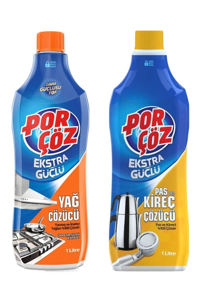 Porçöz Pas ve Kireç Çözücü 1 Litre + Porçöz Yağ Çözücü 1 Litre--2'li set ürün görseli 1