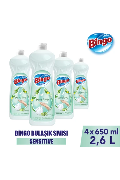 Bingo Sıvı Elde Bulaşık Deterjanı Sensitive 650ml X 4 Adet ürün görseli 1