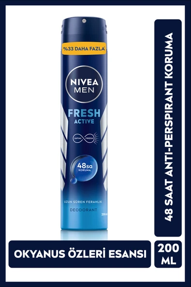 NIVEA MEN Erkek Sprey Deodorant Fresh Active 200ml, Ter Kokusuna Karşı 48 Saat Koruma,Uzun Süren Ferahlık ürün görseli 1