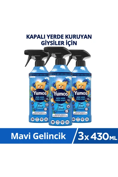 Yumoş Yumoş Açık Hava Etkisi Sprey Yıkanması Zor Eşyalar İçin Giysi Spreyi Mavi Gelincik 430 Ml x3 ürün görseli 1